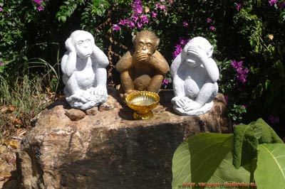Near the Villa Paris, the 3 monkeys of wisdom